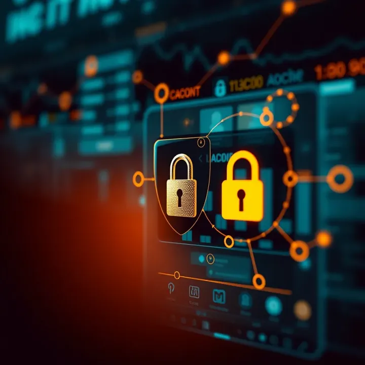 Illustration of account protection measures with shield and lock symbols
