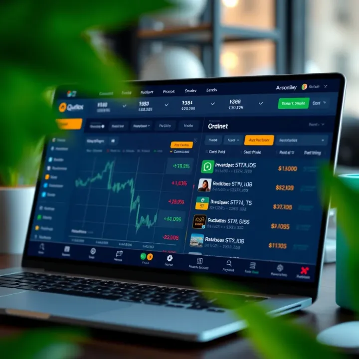 Overview of Quotex trading platform interface showing investment options and account types