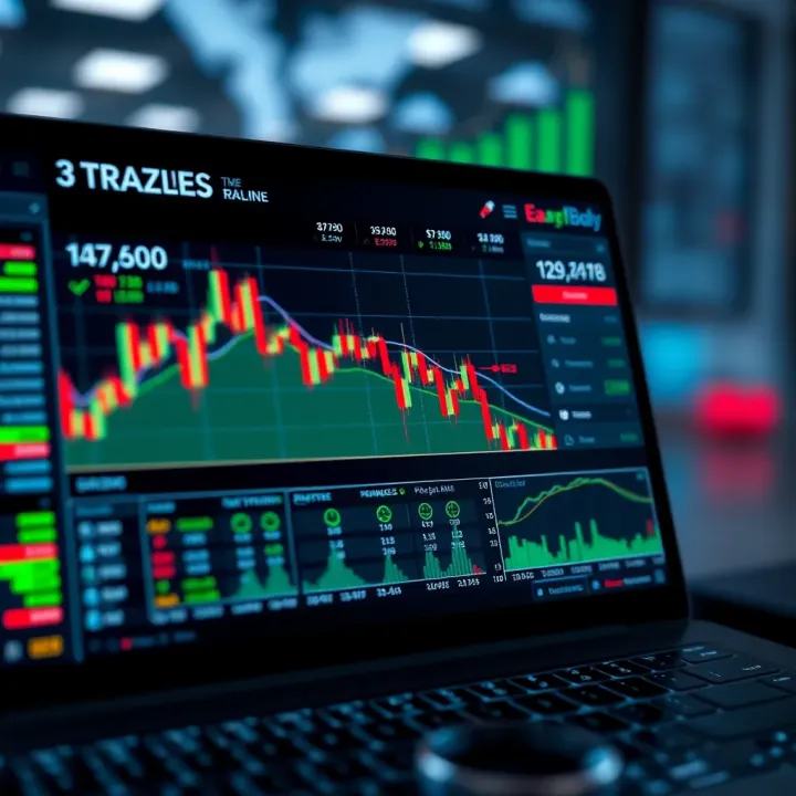 Secure online trading platform interface displaying market charts and investment options
