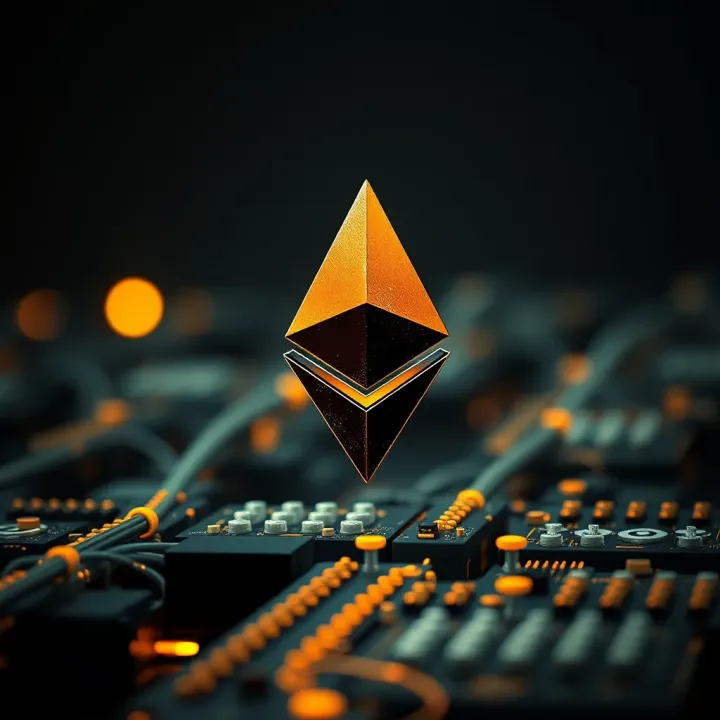 Visual representation of blockchain technology and associated risks impacting Ethereum valuation