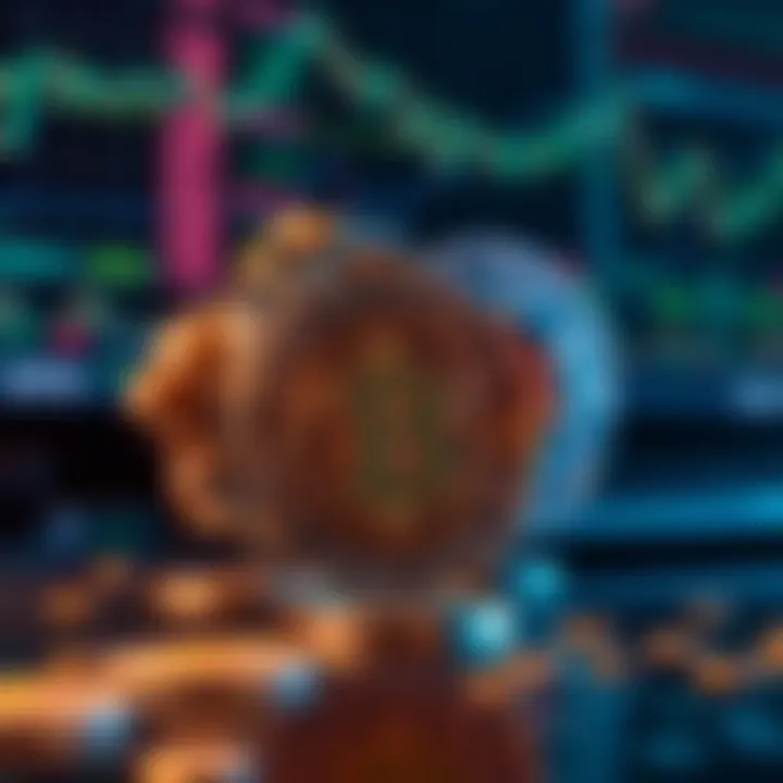 Conceptual illustration of automated cryptocurrency trading with algorithms and digital currency symbols