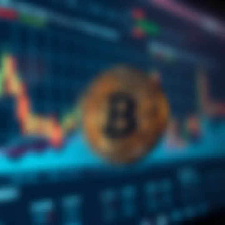 Graph showing Bitcoin price fluctuations and future trend projections on a digital chart