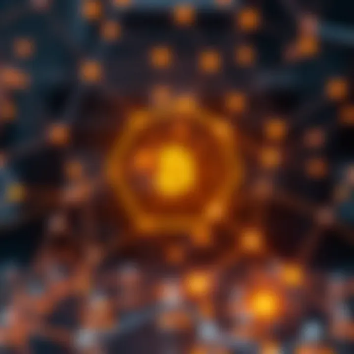 Visualization of blockchain network nodes interconnected representing data flow within Chainlink oracle system