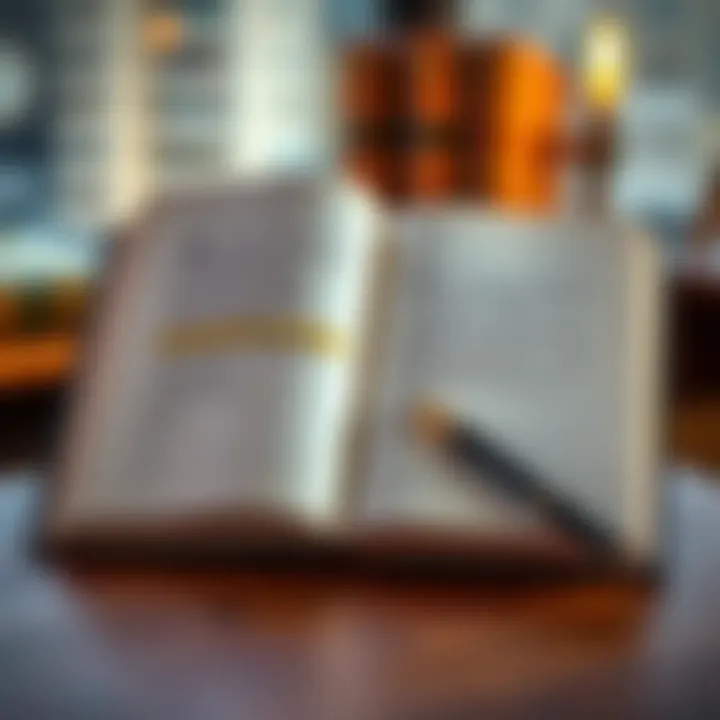 Open book with highlighted quotation and pen on wooden desk symbolizing the study of famous quotes