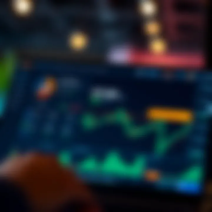 Illustration showing a virtual trading platform with demo account balance and trading options