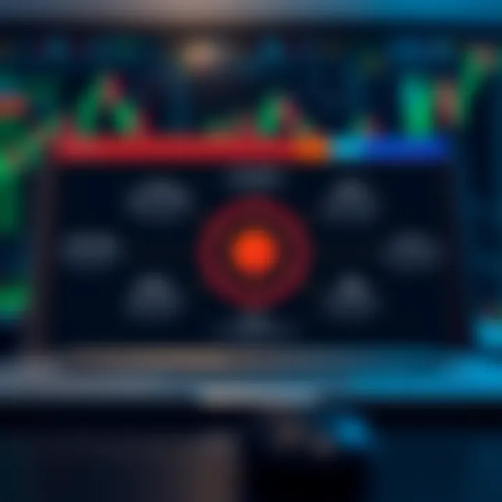 Diagram highlighting key advantages, risks, and selection criteria for binary options platforms against a sleek digital background