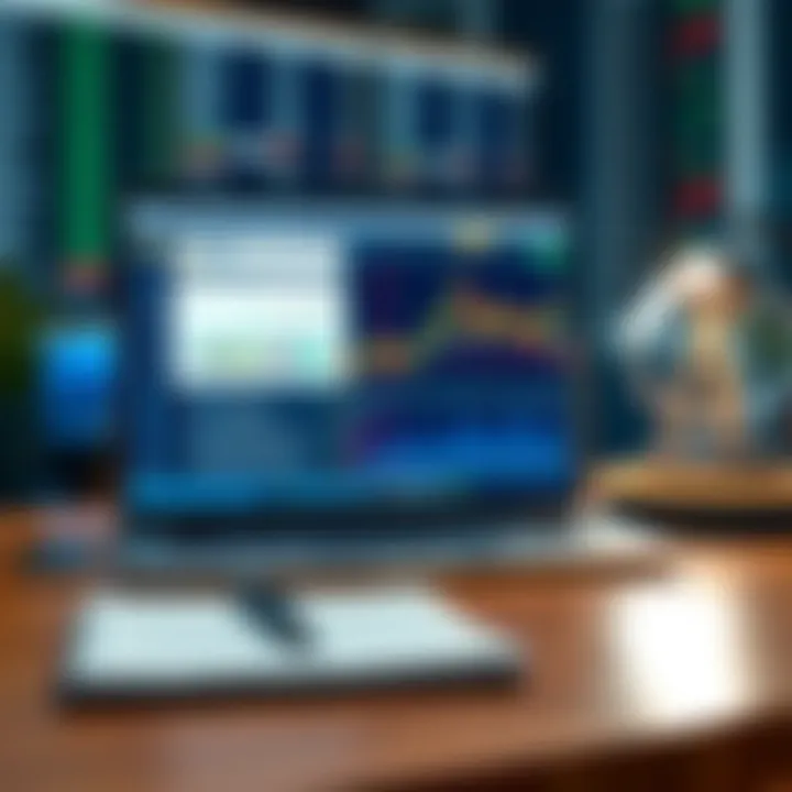 Illustration of a digital workspace with a laptop, notepad, and financial news on screen symbolizing Forex blog creation