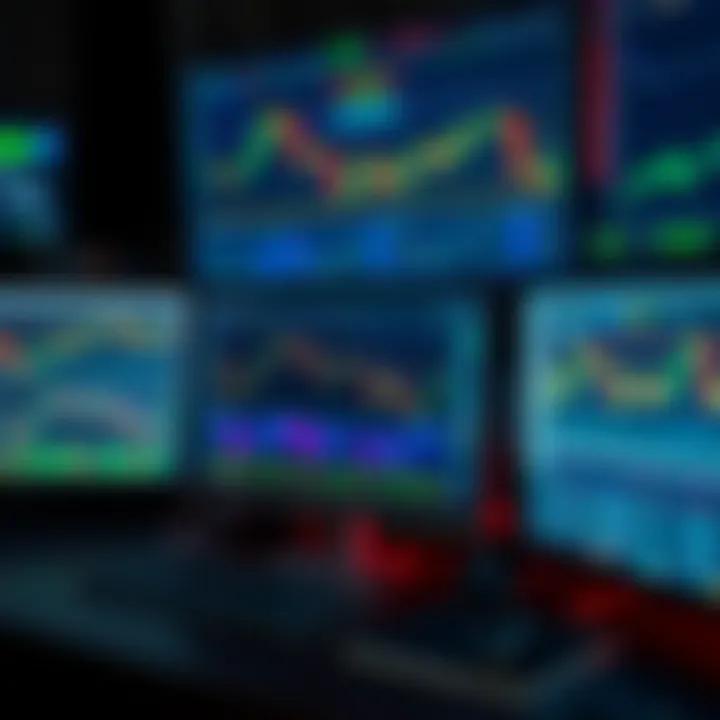 Illustration showing various Forex trading charts and graphs on computer screens