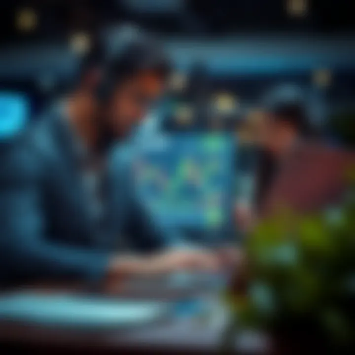 Deriv Customer Support and Client Assistance in Financial Services Customer support representative assisting client via laptop with financial data on screen