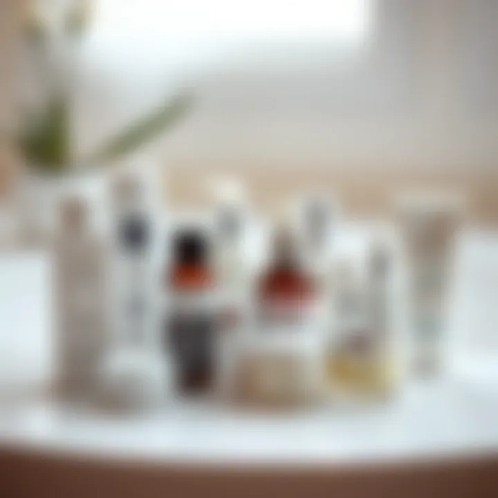 Collection of facial skincare products including cleansers and exfoliants arranged on a white surface