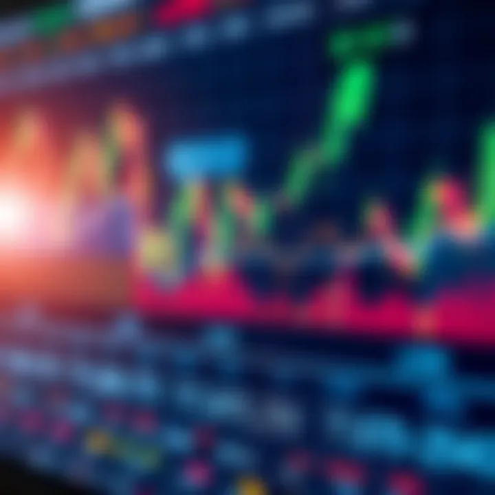 Graph showing financial charts and symbols representing profit and loss analysis in market trading