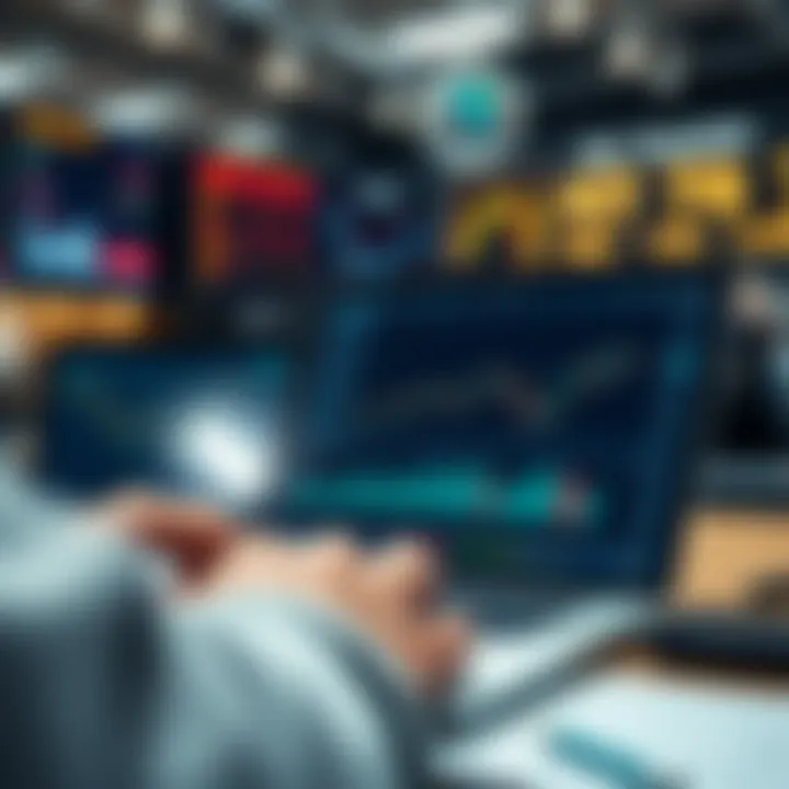 Financial Market Learning Tools for Demo Trading Practice Illustration of financial market learning tools including charts, graphs, and educational content on a digital device