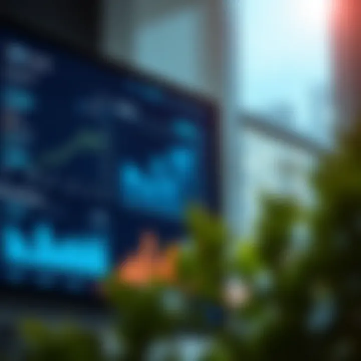 Financial profit and loss statement displayed on a digital screen with charts and graphs