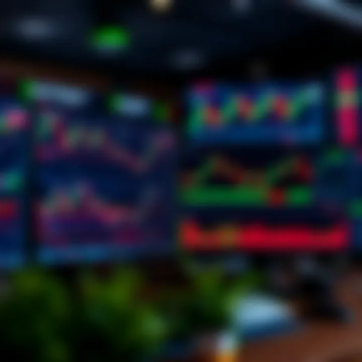 Illustration of various forex trading platforms with graphs and currency symbols on computer screens