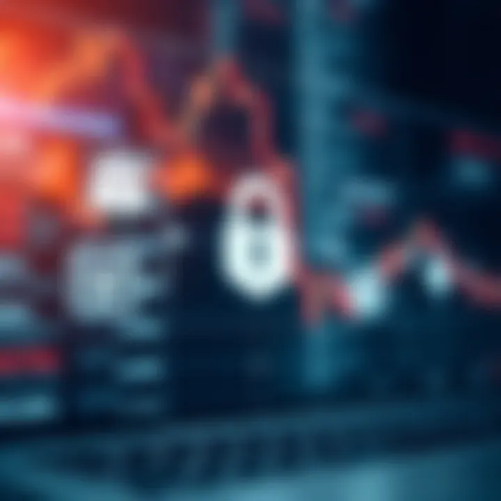 Illustration of a secure digital environment with risk management symbols and regulatory compliance icons