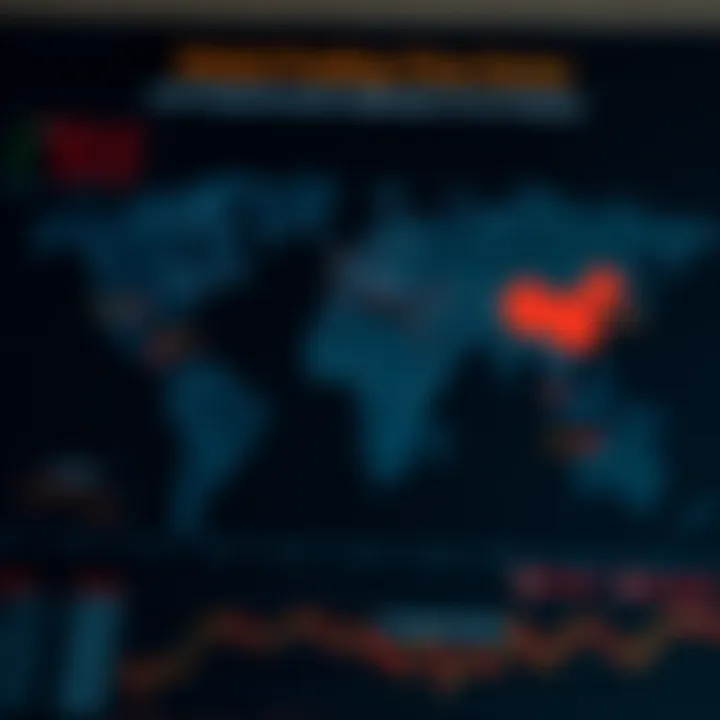 World map displaying major Forex trading centers with corresponding time zones and key economic event markers