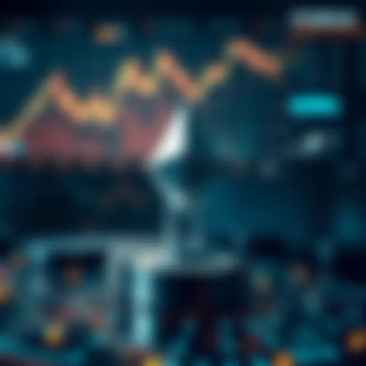 Conceptual illustration of Ethereum's future upgrades and market trends with digital charts and futuristic elements