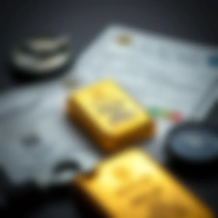 Gold Purity and Methods for Authenticity Verification Close-up of pure gold bars alongside certification documents and authenticity tools