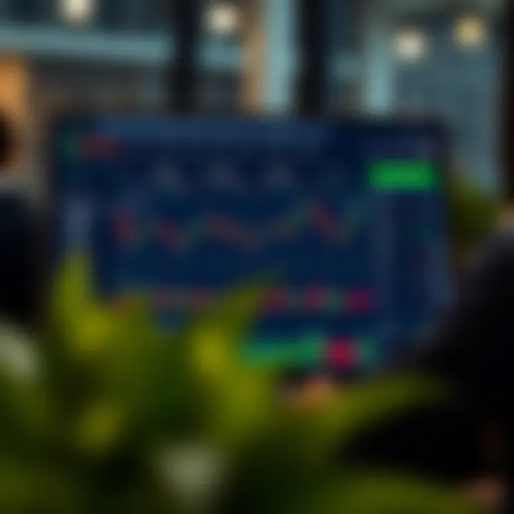 Browser window showcasing the IQ Option trading platform interface with charts and trading options