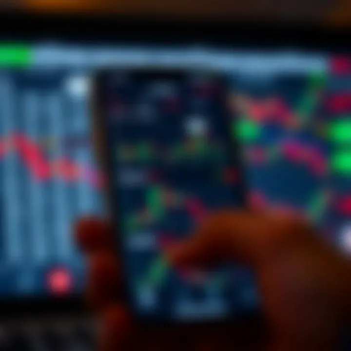 Interface of the IQ Option mobile app showing various trading options and real-time market data