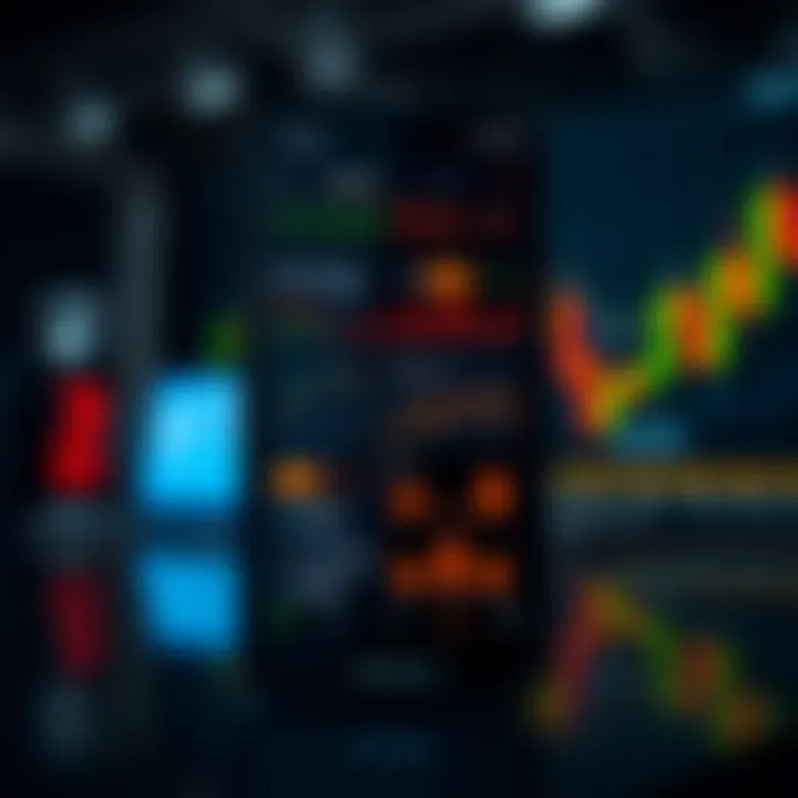 Mobile Trading Tools and Market Analysis Indicators Mobile phone displaying various trading tools and indicators for market analysis