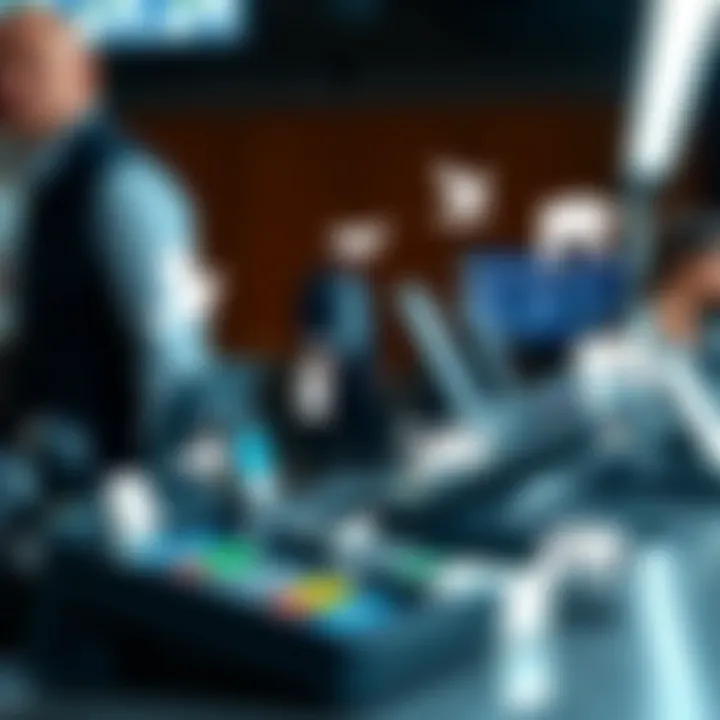 Illustration showing various applications of POS systems in commerce and technology sectors