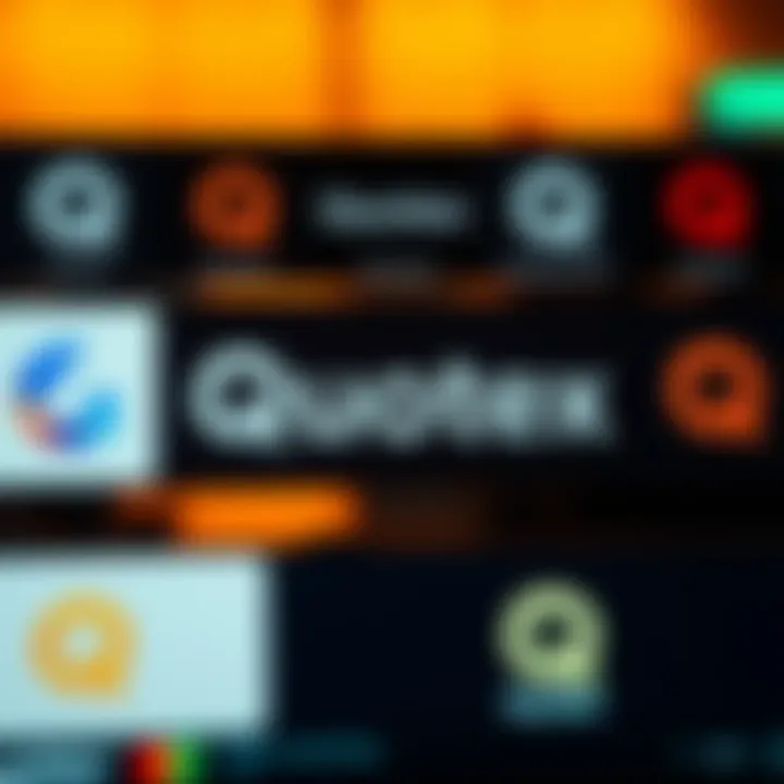 Various versions of Quotex logo displayed on different digital platforms