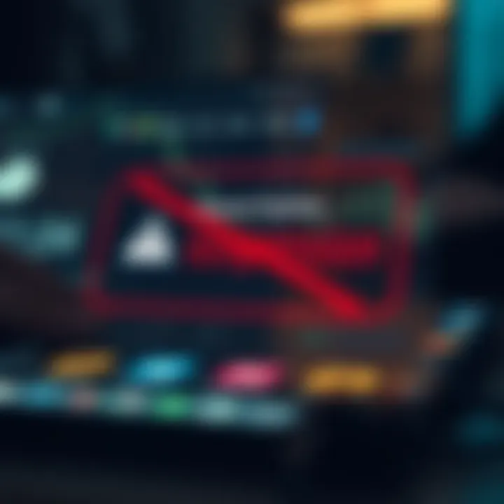 Graphic illustrating halted digital payments on a financial platform with warning symbols