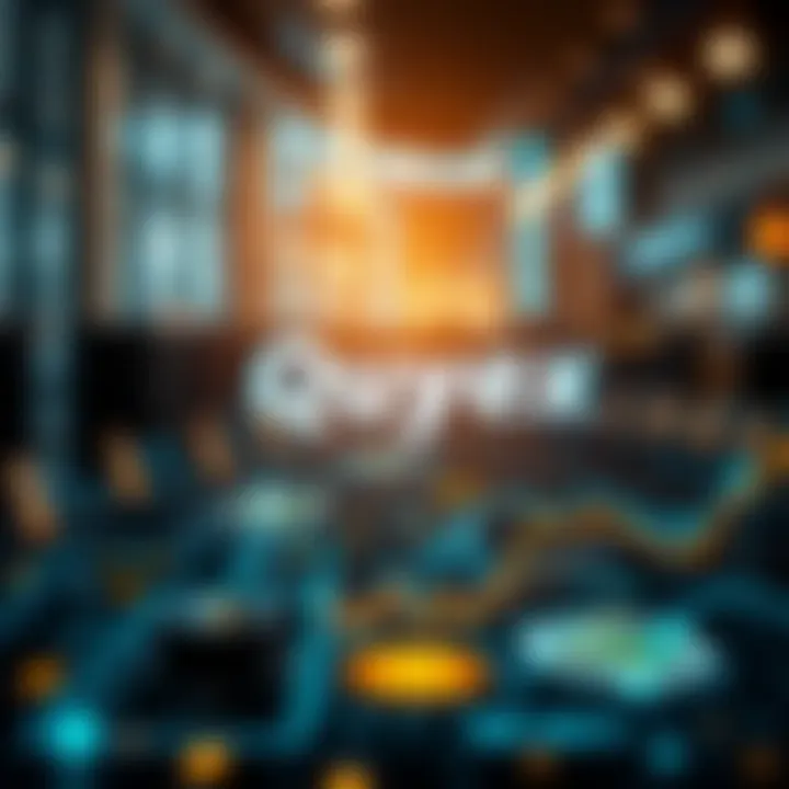 Futuristic visualization of Quoyex impact across multiple sectors with dynamic elements and data streams