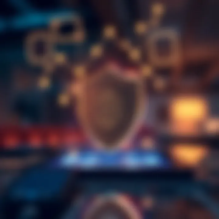 Digital representation of secure investment with shield and cryptocurrency icons