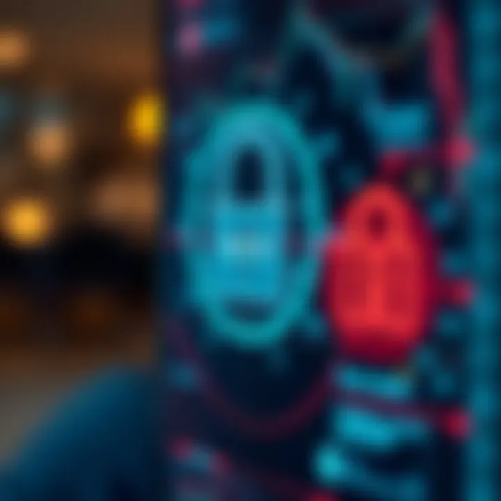 Secure online investment with digital lock and data protection graphics