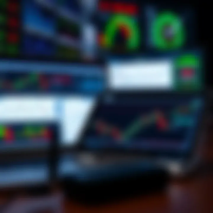 Various trading tools and software interfaces displayed on a laptop and tablet