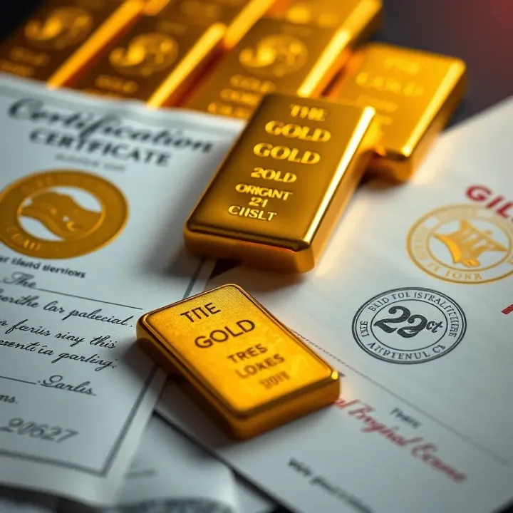 Certification and Origin Marks for Gold Bar Authenticity Certification documents and origin stamps for authenticating gold bars