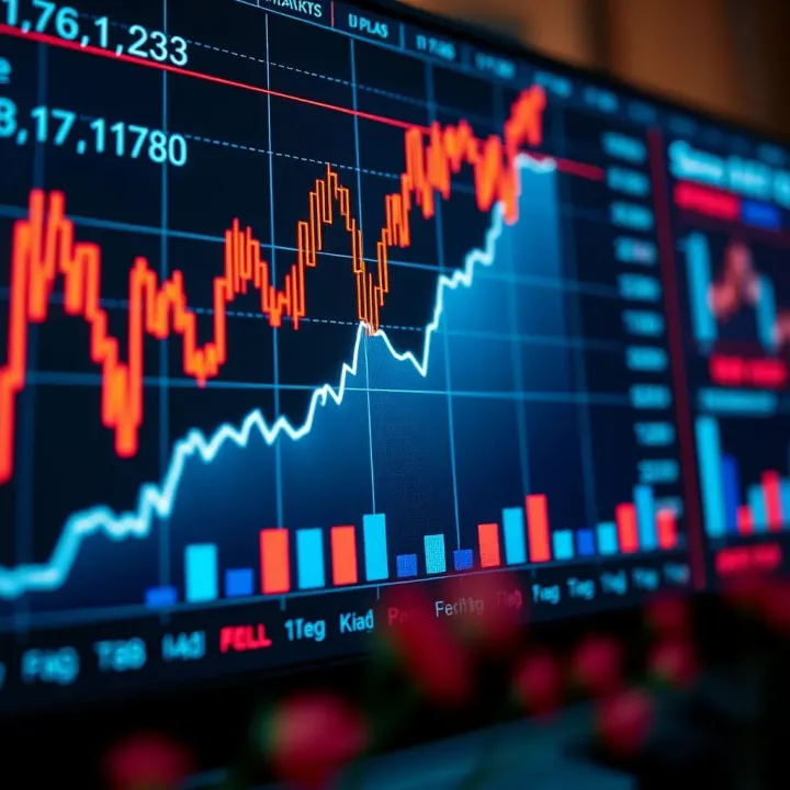 Graph representing secure binary options trading with upward trends and data charts