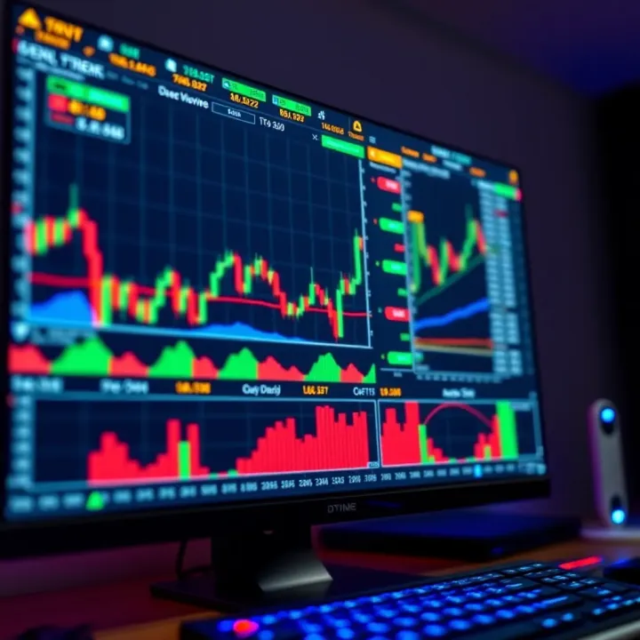Digital interface displaying various financial trading graphs and charts on a computer screen