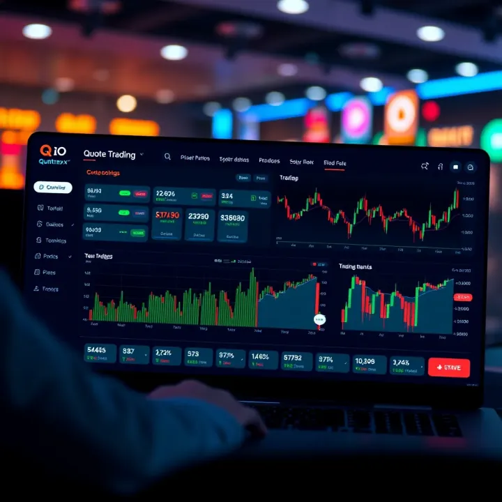 Dashboard interface of Quotex IO showing trading options and market charts