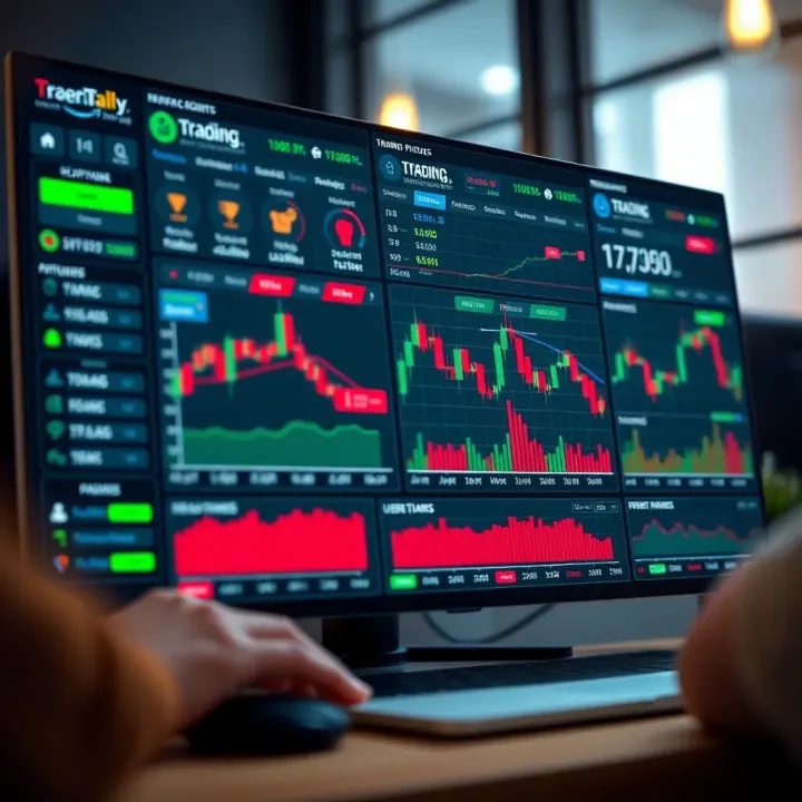 Graphical interface showing various trading platform features and user options