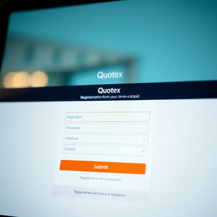User interface showcasing the registration form on Quotex platform with input fields and a submit button