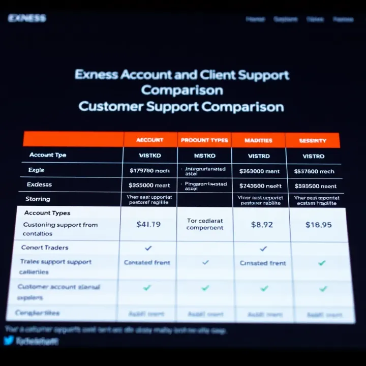 Comparison chart of Exness account types and customer support options