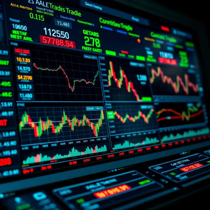 Dashboard showing stock market trading platform with charts and financial data