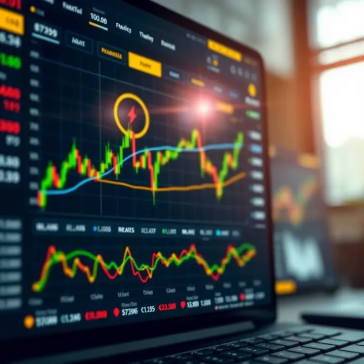 Cryptocurrency trading platform interface showing market charts and trading options