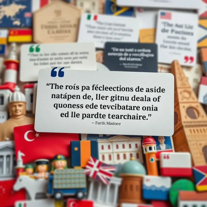 Collection of diverse quote cards overlaid on global cultural icons representing the cultural influence of quotations