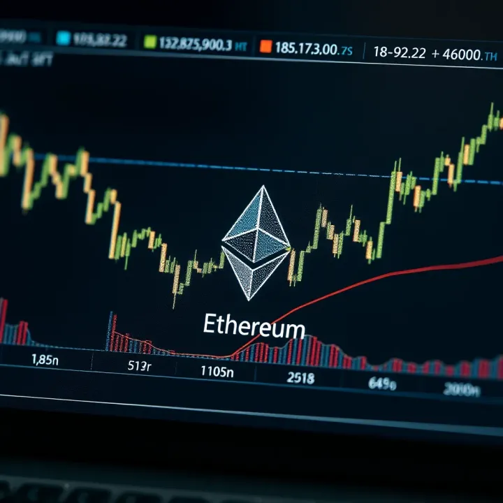 Graph showing Ethereum price trends with market indicators and future projections