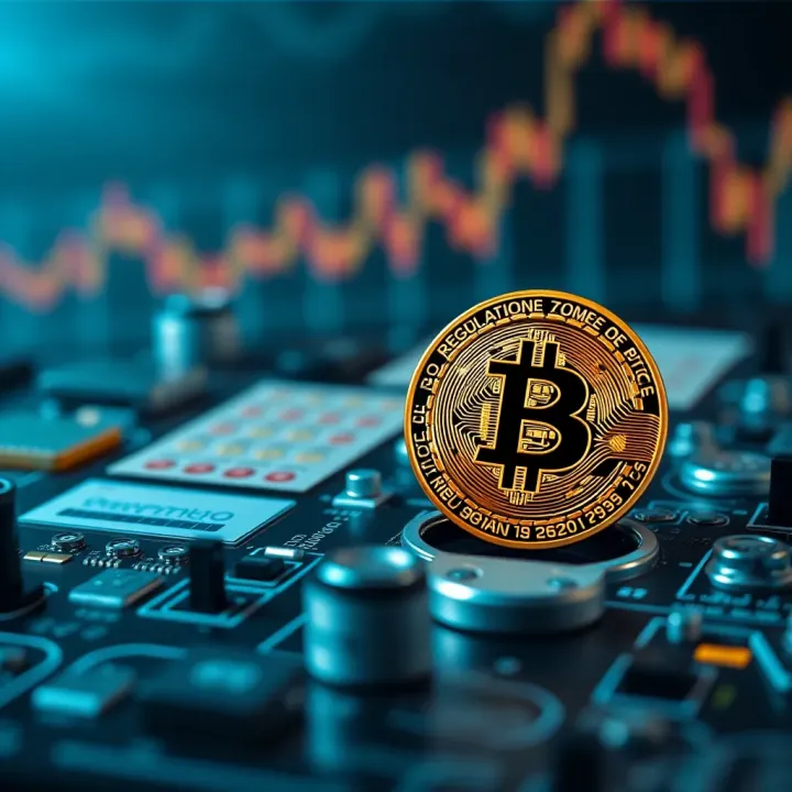 Illustration of factors influencing Bitcoin value including regulations, technology, and institutional adoption
