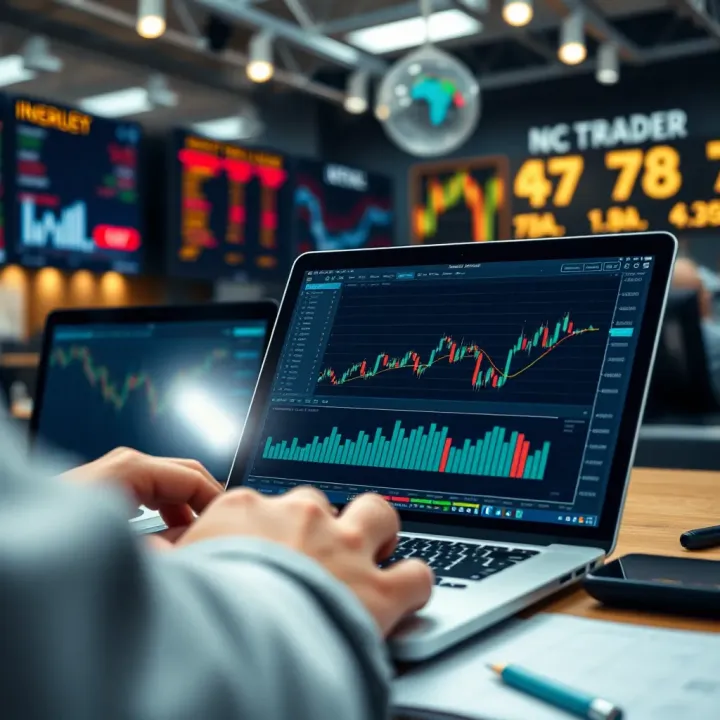 Financial Market Learning Tools for Demo Trading Practice Illustration of financial market learning tools including charts, graphs, and educational content on a digital device