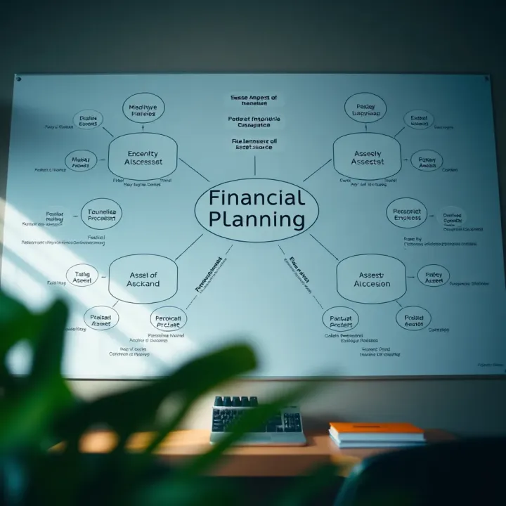 Financial Planning Mind Map Highlighting Asset Allocation Visual representation of a financial planning mind map organizing different asset types and risk levels
