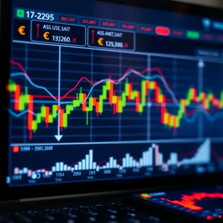 Visualization of automated forex trading with digital graphs and currency symbols