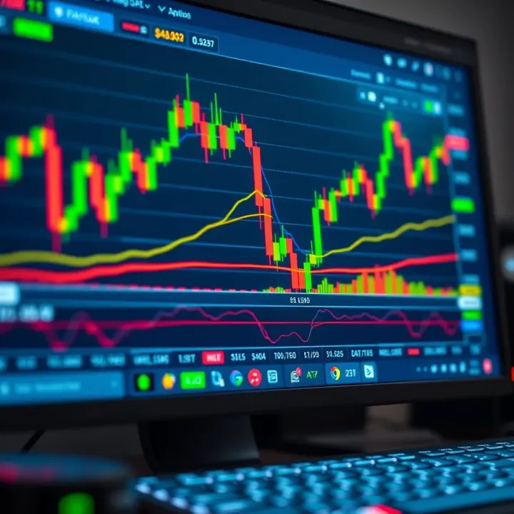 Close-up of a computer screen displaying Forex trading charts with currency pairs and market indicators