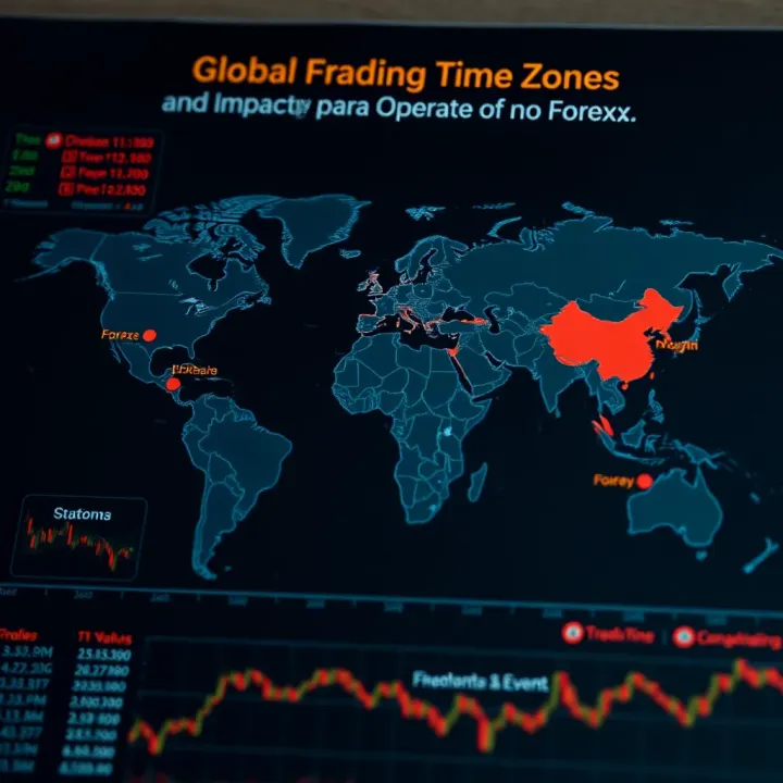 World map displaying major Forex trading centers with corresponding time zones and key economic event markers
