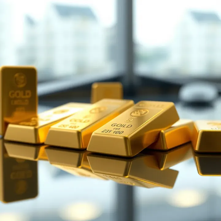 Standard and Varying Weights of Gold Bars in the Market Various gold bars with different weights and markings displayed on a reflective surface